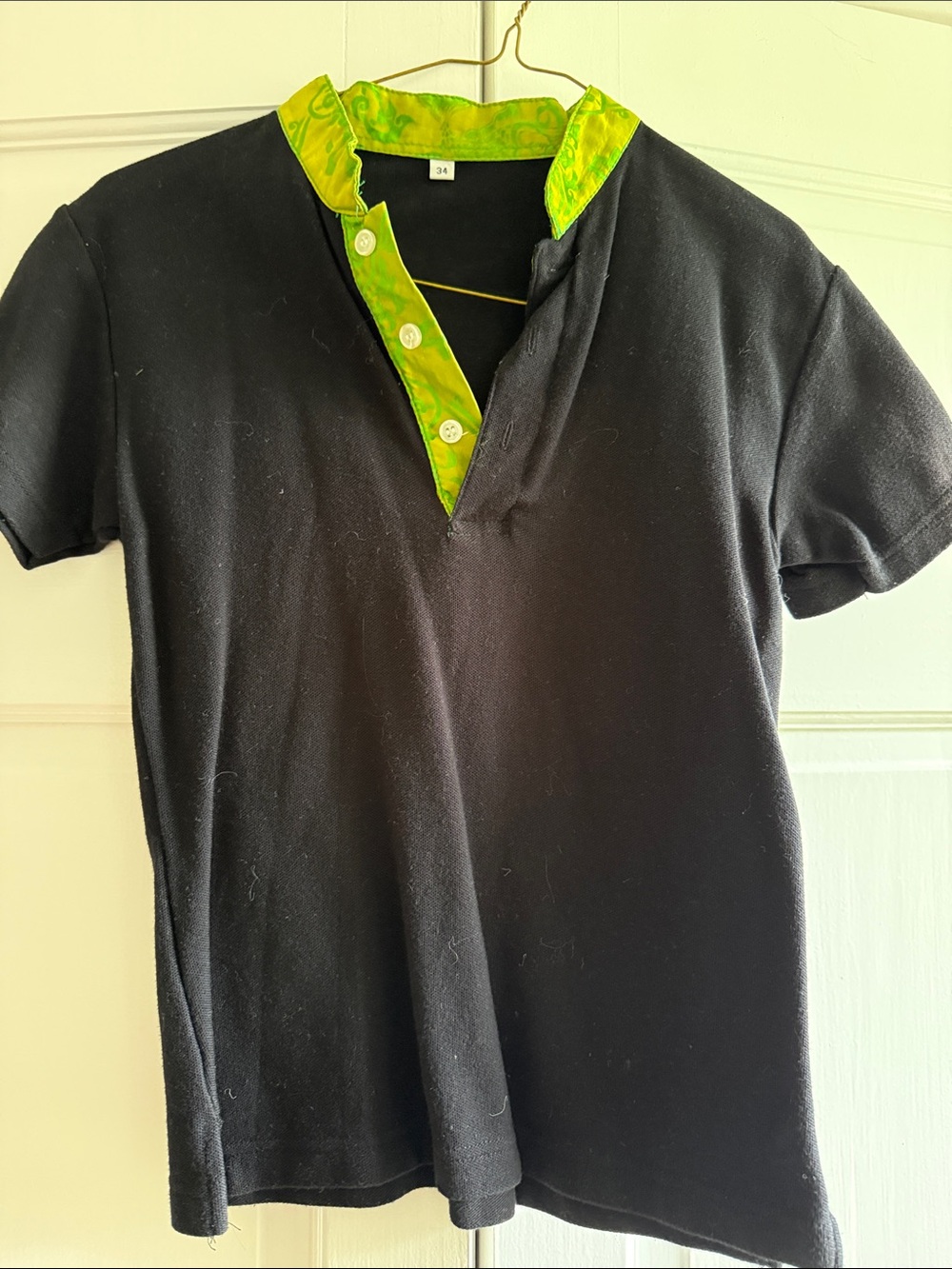 Black Short Sleeve Polo with Lime Green Contrast Collar